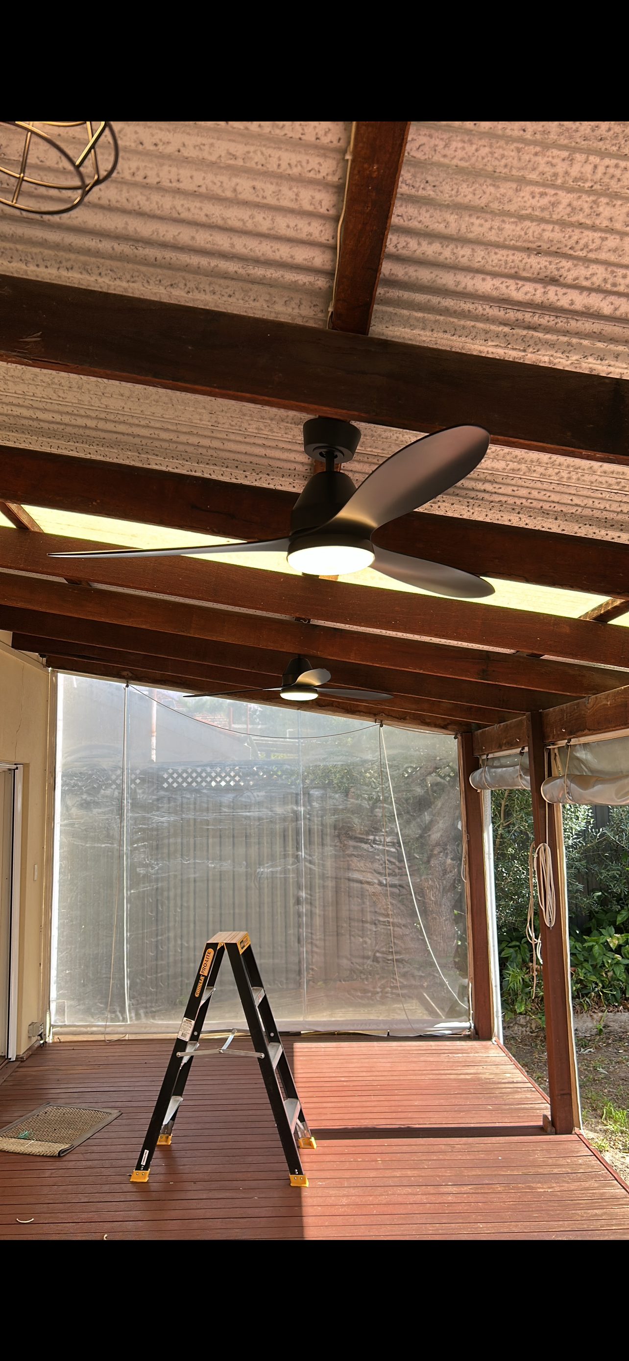 Outdoor patio ceiling fan installation