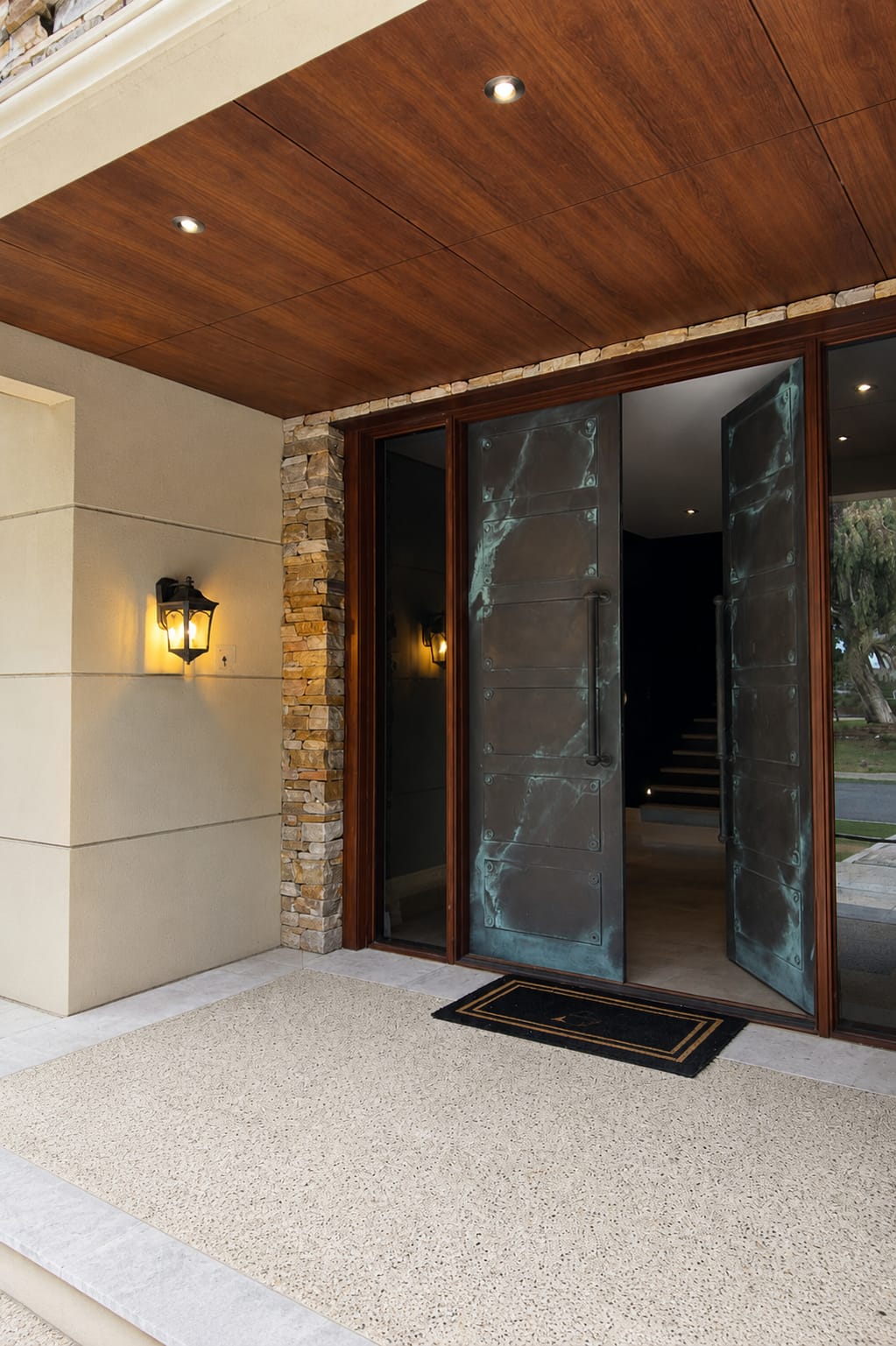Exterior entrance wall and uplighting